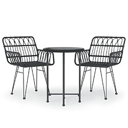 Salle à manger de jardin 3 pcs,Table et chaise à dîner Noir Résine tressée -MN30859