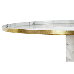 Pegane Table d'appoint ronde en imitation marbre et aluminium coloris blanc doré - diamètre 51 x hauteur 51 cm