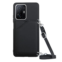 Coque en TPU + PU avec béquille, porte-cartes et bandoulière noir pour votre Xiaomi 11T/11T Pro