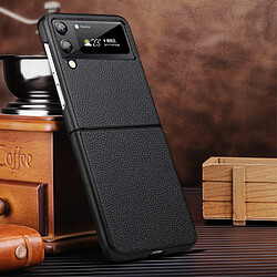 Coque en TPU + cuir véritable texture litchi noir pour votre Samsung Galaxy Z Flip3 5G