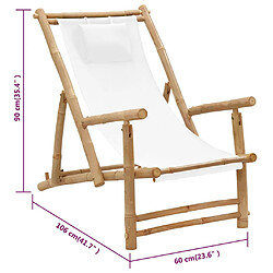 vidaXL Chaise de terrasse Bambou et toile Blanc crème pas cher