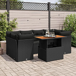 vidaXL Salon de jardin 7 pcs avec coussins noir résine tressée