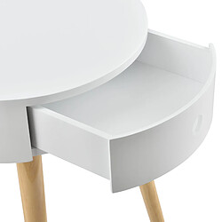 Avis Helloshop26 Petite table ronde avec tiroir commode table de nuit table de chevet meuble de rangement MDF Laqué et pin blanc 50 x 38 x 38 cm 03_0003145