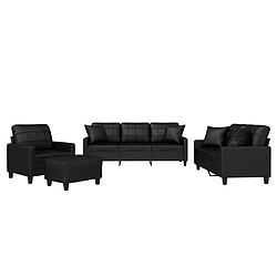 Maison Chic Ensemble de canapés 4 pcs avec coussins, Canapé droit Sofa pour Salon noir similicuir -GKD573763