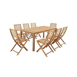 Ensemble repas de jardin 8 personnes - Table 180 x 90 cm + 8 chaises pliantes - Bois Eucalyptus FSC