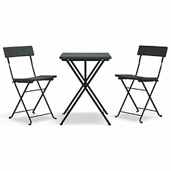 Maison Chic Table de bistro pliable et chaises d'extérieur 3 pcs,Ensemble de bistro de jardin pour relax Noir Résine tressée -GKD879522