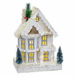 BigBuy Christmas Décorations de Noël Blanc Bois Maison 23 x 14 x 32 cm