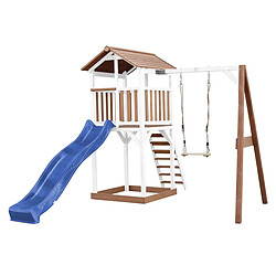 AXI Beach Tower Aire de Jeux avec Toboggan en bleu, Balançoire & Bac à Sable | Grande Maison enfant extérieur en marron & BLANC | Cabane de Jeu en Bois FSC