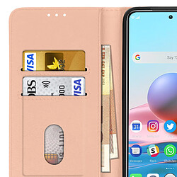 Avizar Étui pour Xiaomi Redmi Note 10 Pro Clapet Portefeuille Support Vidéo Rose Gold pas cher