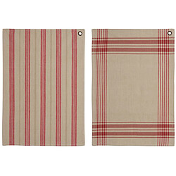 Aubry Gaspard Torchon à rayures (Lot de 2) beige et bordeaux.