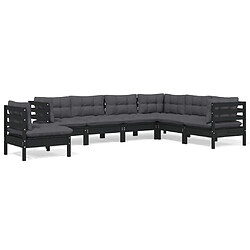 Maison Chic Salon de jardin 7 pcs + coussins - Mobilier/Meubles de jardin - Table et chaises d'extérieur Noir Bois de pin solide -MN96276