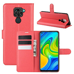 Etui en PU peau de litchi magnétique rouge pour votre Xiaomi Redmi Note 9/Redmi 10X 4G