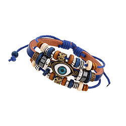 YP Select 3 Layered Fashion Charm Bracelet réglable en faux cuir en bois avec oeil bleu