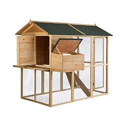 Vente-Unique Poulailler en bois avec enclos - 8 poules - L. 201 x P.142 x H. 171 cm- Naturel - GALLUS