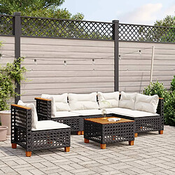 vidaXL Salon de jardin 6 pcs avec coussins noir résine tressée