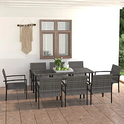 Salle à manger de jardin 9 pcs,Table et chaise à dîner Résine tressée Gris -MN12262