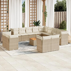 vidaXL Salon de jardin avec coussins 14 pcs beige résine tressée