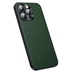 Coque en TPU + cuir véritable anti-chute, texture litchi pour votre iPhone 14 Pro Max - vert