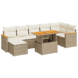 vidaXL Salon de jardin avec coussins 8 pcs beige résine tressée acacia