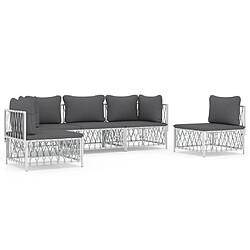 vidaXL Salon de jardin avec coussins 5 pcs blanc acier