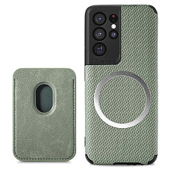 Coque en TPU + PU texture en fibre de carbone avec porte-carte vert pour votre Samsung Galaxy S21 Ultra 5G