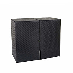 Decoshop26 Abri de poubelles extérieur conteneurs à ordures avec couvercle jusqu'à 2 bacs en polyrotin 2x120l noir 04_0001208