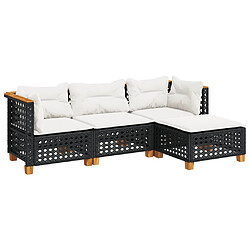 vidaXL Salon de jardin 4 pcs avec coussins noir résine tressée