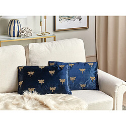 Beliani Lot de 2 coussins BLUESTEM Velours 30 x 50 cm Animal Broderie Bleu marine