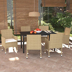 Maison Chic Ensemble à manger d'extérieur 7 pcs avec coussins,Salon de jardin,Mobilier de jardin Poly rotin Beige -GKD987180