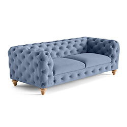 Lisa Design Walter - canapé 3 places chesterfield en velours - pieds bois Walter - canapé 3 places chesterfield en velours - pieds bois - Bleu Ardoise