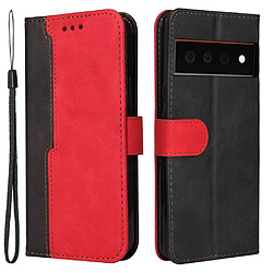 Etui en PU bicolore, fermoir magnétique avec support, rouge pour votre Google Pixel 6