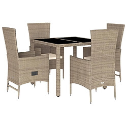 Maison Chic Ensemble à manger d'extérieur 5 pcs avec coussins,Salon de jardin,Mobilier de jardin Beige poly rotin -GKD941913