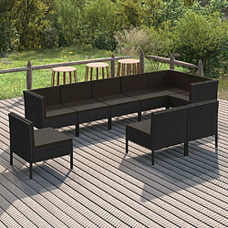 vidaXL Salon de jardin 9 pcs avec coussins Résine tressée Noir