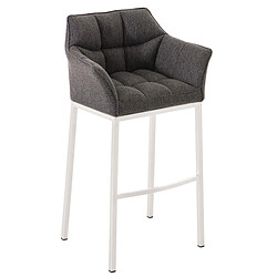 Decoshop26 Tabouret de bar chaise haute de comptoir couture carrées assise en tissu gris 4 pieds stables en métal blanc 10_0004762