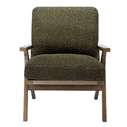 Moloo ALAN - Fauteuil lounge en tissu bouclette Army et bois patiné pas cher