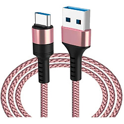 Cable USB / Type-C Charge Rapide 3A Nylon Renforce Rose 2M Pour Samsung A13 / A33 / A53 / S22 / S22 Plus / S22 Ultra Little Boutik®