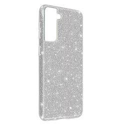 Avizar Coque Samsung Galaxy S21 Plus Paillette Amovible Silicone Semi-rigide Argent