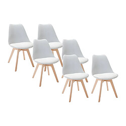 Vente-Unique Lot de 6 chaises JODY - Polypropylène et Hêtre - Gris clair 