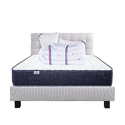 LUXURY LITERIE Ensemble matelas Nuage 140x190 cm + sommier gris ep20cm + 2 oreillers + couette + Tête de Lit