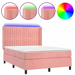 Sommier à lattes,Cadre à lattes de lit pour Adulte matelas et LED Rose 140x190 cm Velours -MN21206