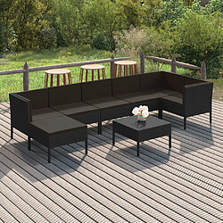 vidaXL Salon de jardin 8 pcs avec coussins résine tressée noir