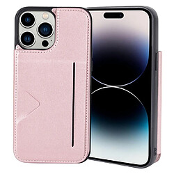 Coque en TPU + PU anti-chocs avec porte-carte pour votre iPhone 14 Pro - or rose