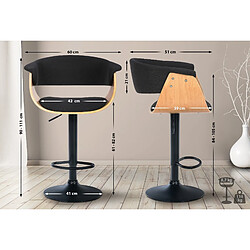 Decoshop26 Tabouret de bar design moderne siège réglable en hauteur et pivotant en tissu noir coque en bois et métal noir 10_0005454