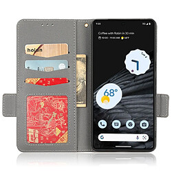 Etui en PU texture litchi, fermoir magnétique double, anti-chocs avec support pour votre Google Pixel 7 Pro 5G - gris