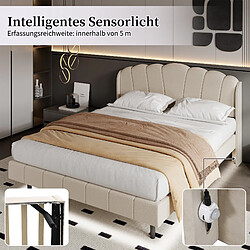 ComfortXL Lit 160*200 cm Rembourré Avec Éclairage LED Sensible Au Mouvement Beige pas cher