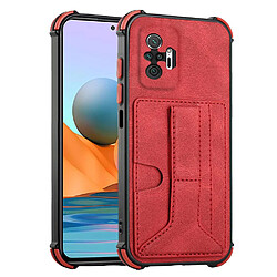 Coque en TPU + PU anti-chute, béquille et porte-cartes rouge pour votre Xiaomi Redmi Note 10 Pro 4G (Global)/Note 10 Pro Max