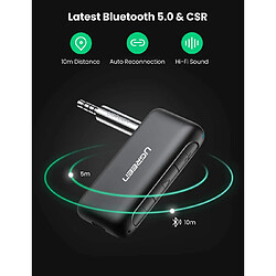 UGREEN Récepteur Bluetooth 5.0 Voiture Aux 3.5mm Jack Adaptateur Audio sans Fil Autoradio Kit Mains Libres Deux Connexions avec Micro Intégré pour Streaming Maison Kit Auto Voiture Casque Enceinte