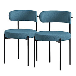 ML-Design Lot de 2 chaises de cuisine rond en tissu teddy bleu avec dossier pied en acier 