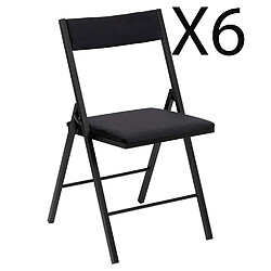 Pegane Lot de 6 chaises pliantes carrées en velours et fer coloris Gris Foncé - Longueur 47 x Profondeur 43 x Hauteur 79 cm