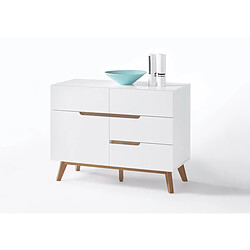 Pegane Commode en laqué blanc mat avec piètement en chêne - L97 x H76 x P40 cm